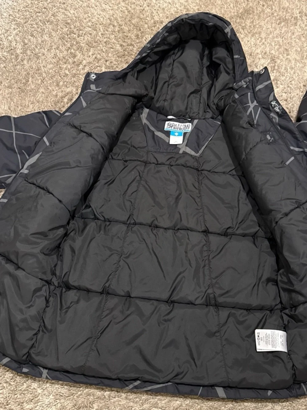Columbia Black and Gray Kids Hooded Puffer Jacket Medium 10/12